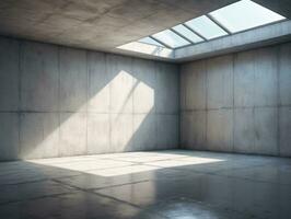 An Empty Room With Concrete Walls And A Skylight. AI Generated photo