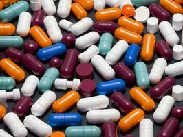 A Pile Of Colorful Pills Sitting On Top Of A Table. AI Generated photo
