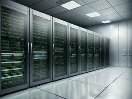 A Row Of Servers In A Server Room. AI Generated photo