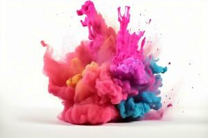 Abstract multicolored ink powder splattered on background. AI generated illustration. photo