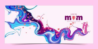 a mother's day card with colorful waves and hearts vector