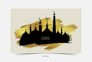 watercolor background with mosque silhouette and text for muslim holiday vector