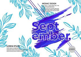 september calendar with blue leaves and text vector