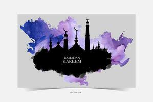 watercolor background with mosque silhouette and text for muslim holiday vector