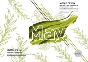 mayo calendario con verde hojas y texto vector