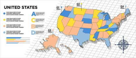 el unido estados mapa es mostrado en un vistoso gráfico vector