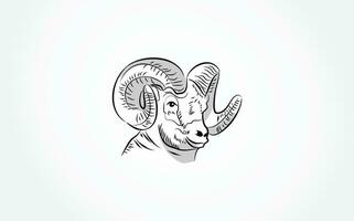 un RAM cabeza es dibujado en negro y blanco en un blanco antecedentes vector