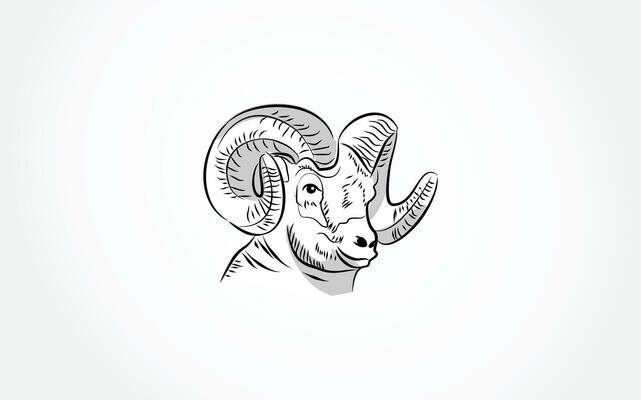 a ram head is drawn in black and white on a white background
