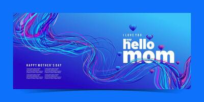 happy mother's day greeting card design with colorful abstract waves and text hello mom vector