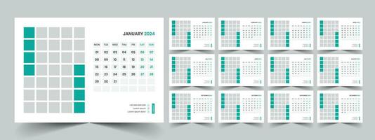 Calendar 2024 planner corporate template design set. Week starts on Monday. template for annual calendar 2024 vector