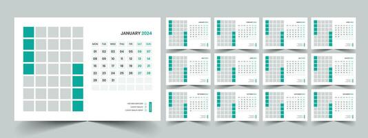 Calendar 2024 planner corporate template design set. Week starts on Monday. template for annual calendar 2024 vector