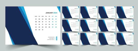 Calendar 2024 planner corporate template design set. Week starts on Monday. template for annual calendar 2024 vector