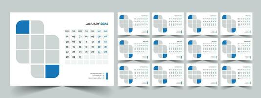 Calendar 2024 planner corporate template design set. Week starts on Monday. template for annual calendar 2024 vector