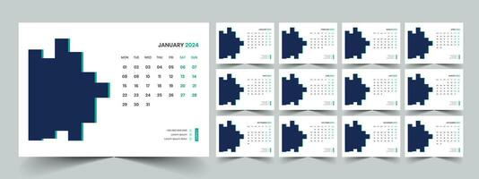 Calendar 2024 planner corporate template design set. Week starts on Monday. template for annual calendar 2024 vector