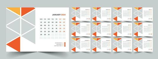 Calendar 2024 planner corporate template design set. Week starts on Monday. template for annual calendar 2024 vector