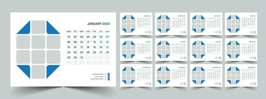 Calendar 2024 planner corporate template design set. Week starts on Monday. template for annual calendar 2024 vector