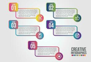 plantilla de diseño infográfico empresarial con iconos y 5 opciones de números o pasos. se puede utilizar para presentaciones de procesos, diseño de flujo de trabajo, diagrama, banner, diagrama de flujo, gráfico de información. vector