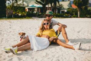 young stylish hipster couple in love playing dog photo