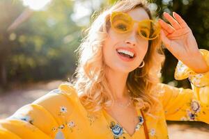 stylish woman in yellow blouse photo