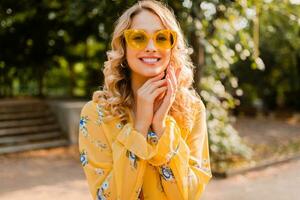 stylish woman in yellow blouse photo