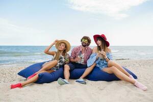 young hipster company of friends on vacation photo