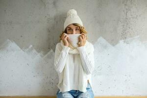 young woman in winter morning photo