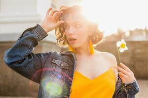 woman in yellow dress summer street style photo