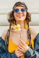 woman in yellow dress summer street style photo