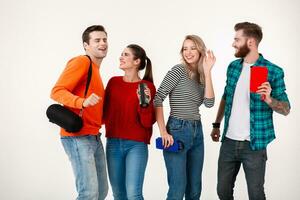 company of friends having fun together listening to music photo