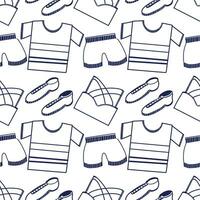 Seamless pattern drawn in vector. Sportswear top, T-shirt, shorts. All elements are drawn in dark blue on the tablet. Suitable for printing on fabric, paper, decor and design. vector