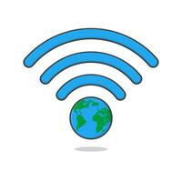 Earth Wifi Signal Vector Icon Illustration. Wireless Access Point To Global Network Concept Flat Icon