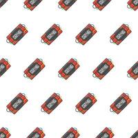 Dynamite Bomb Seamless Pattern On A White Background. Explosive Dynamite, Grenade, And Bomb Theme Vector Illustration