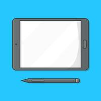 Tablet PC Computer With Pen Vector Icon Illustration. Pen Tablet Flat Icon