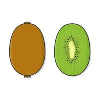 Kiwi Fruit And Slices Of Kiwi Vector Icon Illustration. Fresh Kiwi Fruit Flat Icon