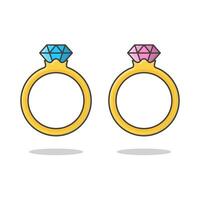 Wedding Diamond Ring Vector Icon Illustration. Gold Ring With A Diamond Flat Icon