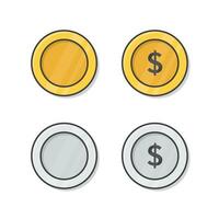 Golden and Silver Coin Vector Icon Illustration. Dollar Money Coins Flat Icon