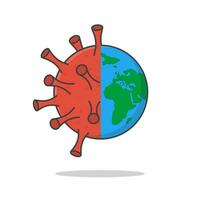 Earth Transforms To Virus Vector Icon Illustration. Coronavirus Attacking World Flat Icon