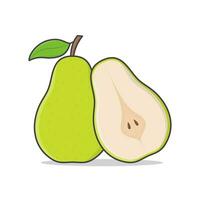 Pear Fruit Vector Icon Illustration. Whole And Slice Of Pear Flat Icon