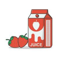 Strawberry Juice Box With Strawberry Vector Icon Illustration. Juice Cardboard Packaging. Juice Drink Container