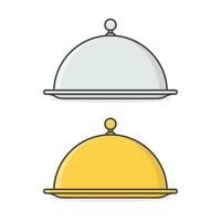 Restaurant Cloche Vector Icon Illustration. Golden And Silver Cloche Flat Icon