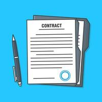 Agreement Document Or Legal Paper Sheet Contract Page With Pen Vector Icon Illustration. Contract Papers Flat Icon