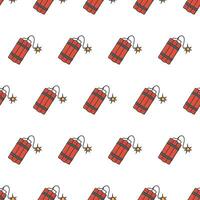 Dynamite Seamless Pattern On A White Background. Explosive Dynamite, Grenade, And Bomb Theme Vector Illustration