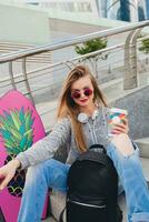 young hipster woman in street photo