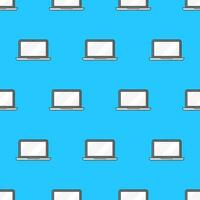 Laptop Seamless Pattern On A Blue Background. Laptop Computer Theme Vector Illustration