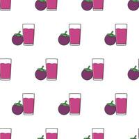 Mangosteen Juice Seamless Pattern On A White Background. Mangosteen Theme Vector Illustration