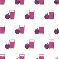 Mangosteen Juice Seamless Pattern On A White Background. Mangosteen Theme Vector Illustration