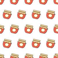 Jam Glass Jars Seamless Pattern On A White Background. Jar Of Jam Icon Vector Illustration