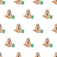 Hand Holding Money Bag Seamless Pattern On A White Background. Business Theme Vector Illustration