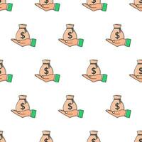 Hand Holding Money Bag Seamless Pattern On A White Background. Business Theme Vector Illustration