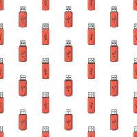 USB Memory Stick Seamless Pattern On A White Background. Flash Drive Theme Vector Illustration